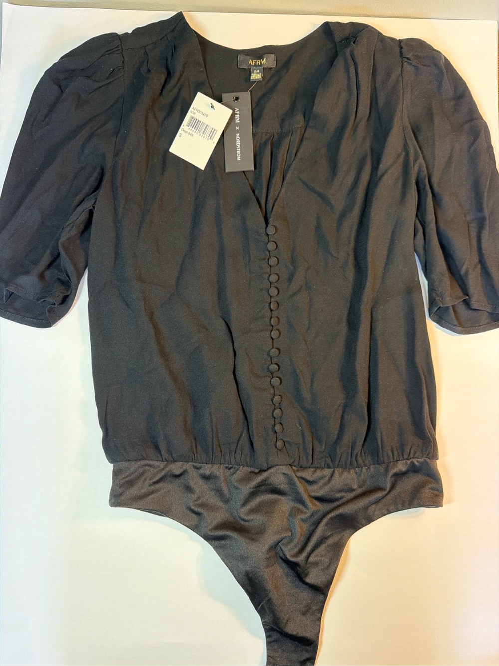 AFRM x Nordstrom Black Button Front Puff Sleeve Bodysuit NWT Size Small